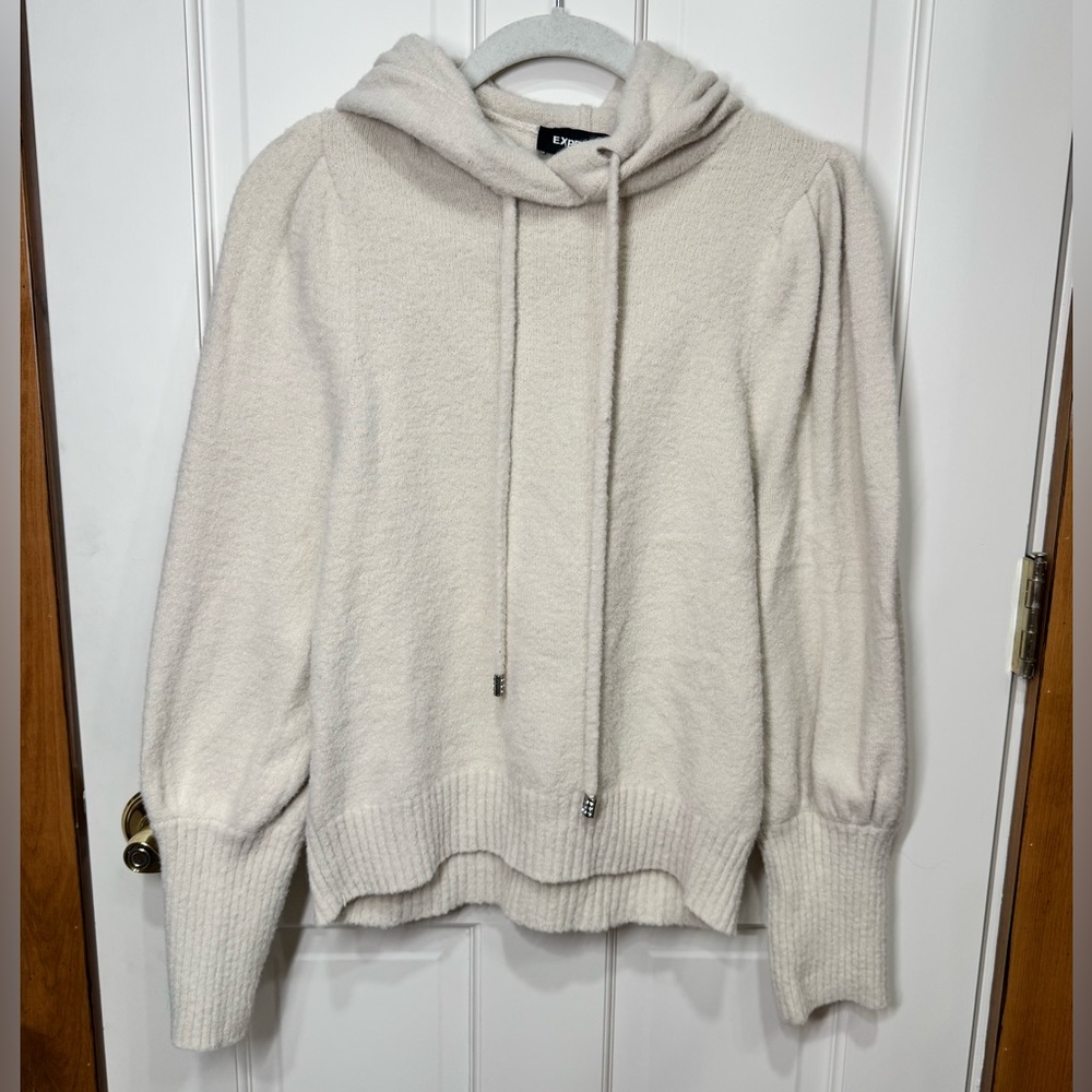 Express Cream Knit Hoodie Sweater — XS